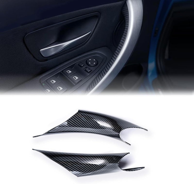 iCarPro Door Pull Handle Sticky Fix Cover Interior Trim for BMW F30 3 Series 320,328,330,335,340,F80 M3 2012-2018, F32 4 Series 420,428,435,440,F82 M4 2014-2019 (Left +Right, Carbon Fiber) - Image 1